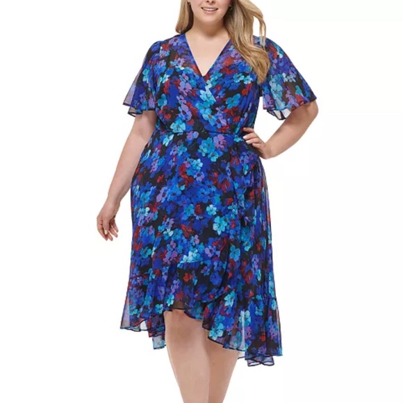Calvin Klein Women's Plus Size  Floral Printed High-Low Shift Dress Size W20/2X - Picture 1 of 12